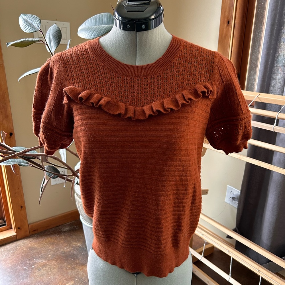 LOFT Ruffle Puff Sleeve Tee | XS